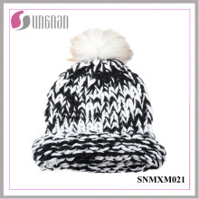 Winter Warm Racoon Hair Ball Knitted Hat Melange Wool Cap (SNMXM021)